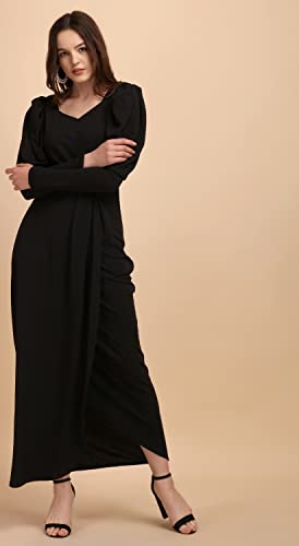 Image of Sheetal Associates Women's Puff Sleeve Wrap Bodycon Casual Maxi Dress Black