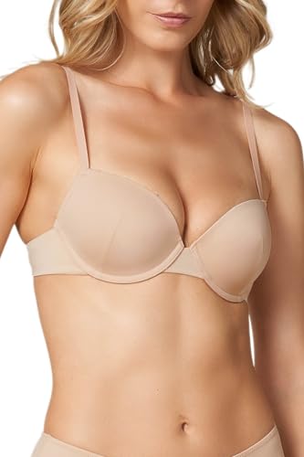 Goldenpoint Damen-Unterwäsche – Oberteil des Unterwäsche-Sets – Push Up BH mit doppelten verstellbaren Trägern auf der Vorderseite aus Mikrofaser, #2 Nackt, 75B