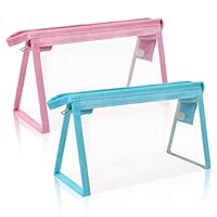 TIECHI 2PCS Clear Pencil Case for Exams, Waterproof PVC Transparent Pencil Case for Girls Boys, See Through Pencil Cases for Stationery School Make Up Toiletries, Pink&Blue