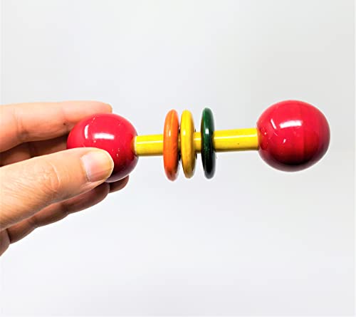 Image of A&A Kreative Wooden Rattle Handcrafted for Toddler Kids Children (Dumbell Rattle with Rings)