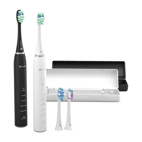 TrueLife SonicBrush Clean30 Duo - Brosse à dents sonique avec 5 modes, batterie de 30 jours, USB-C, minuterie, étanchéité IPX7, 2 brosses à dents avec brossettes et étui de voyage (noir et blanc)