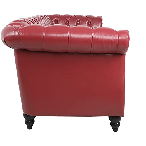 Image of LEVNARY Chesterfield Sofa, Classic Tufted Upholstered Leather Couch, Modern 3 Seater Couch Furniture with Tufted Back for Living Room Office (Wine Red)
