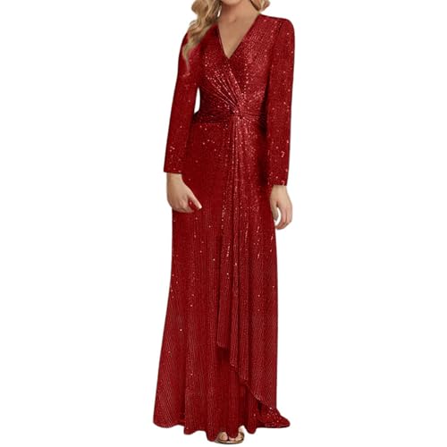 Robe à paillettes longue col en V pour soirée chic et bal