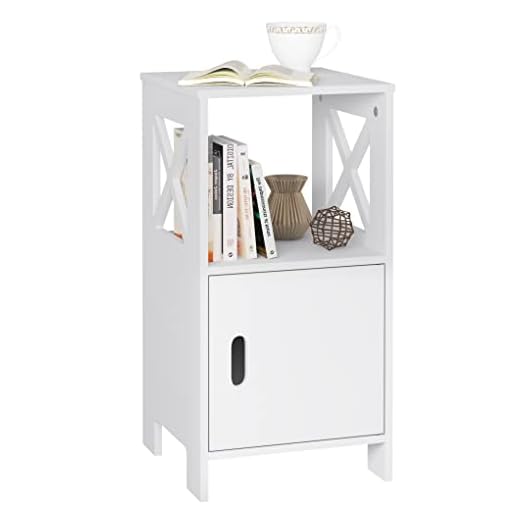 WOLTU Mesita de Noche Blanca, Mesilla de Noche Estrecha Dormitorio para Almacenar, 30x30x60 cm, Mesita Auxiliar con Compartimento Abierto y Gabinete con Puerta, Estilo Moderno, MDF, TSR166ws