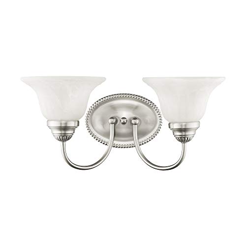 Livex Lighting 1532-91 Edgemont 2 Light Vanity Brushed Nickel With White Alabaster Glass, 17 X 8.75 X 8 #TOP6
