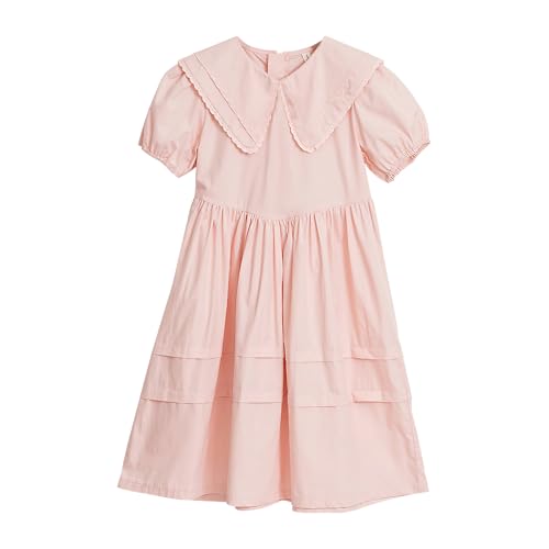 Mud Kingdom Girls Stripe Dress Lace Short Sleeve Summer School Dresses