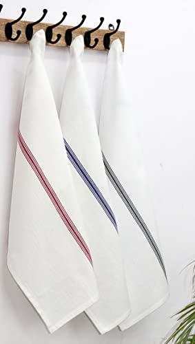 Cotton Craft Ultimate Kitchen Towel -12 Pack Scandia Stripe Dish Cloth - 100% Cotton Tea Towel - Absorbent Washable Reusable Low Lint Restaurant Bar Cleaning Cloth Napkins - Oversized 16X28 Inch- Blue #TOP6