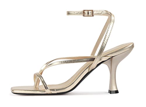 Image of Carcuume Womens Kitten Heels Square Toe Thong Strappy Ankle Strap Stiletto Heel Sandals