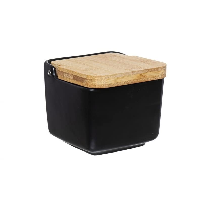 D,casa Salero Cocina Ceramica con Tapa Madera para Cocina Factory - Negro - 700 ml