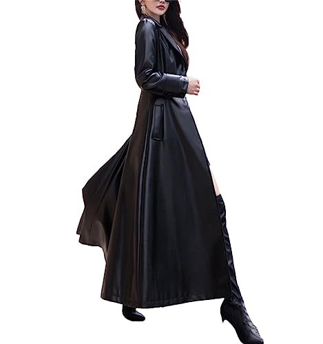 Trench-coat en cuir femmes coupe maxi évasé pour le printemps