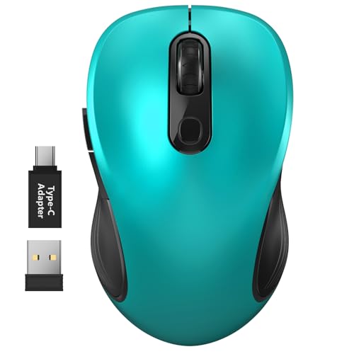 Image of WisFox 2.4G Wireless Mouse for Laptop, Ergonomic Computer Mouse with USB Receiver and Type-C Adapter, 3 Adjustable Levels, 6 Button Cordless Wireless Mice for Windows Mac PC Notebook (Green)