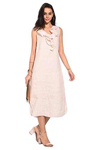 Robe en lin pour femme col roulotté marine idéale pour l'été