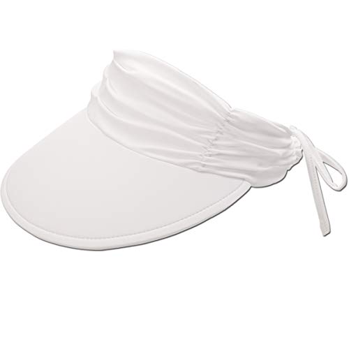 Panama Jack Women's Sun Visor Hat - Lightweight, Packable, Adjustable Tie, 4" Wide Floating Big Brim With Embroidered Logo (White) #TOP2