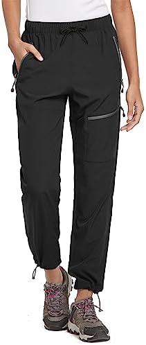 BALEAF Women's Petite Hiking Pants Lightweight Quick Dry Water Resistant Cargo Pants 27'' Inseam for All Seasons Black Size S