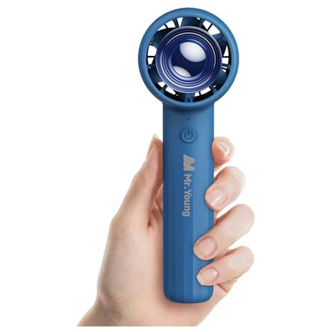Mr. Young Portable Handheld Fan - Quiet, 3-Speed Adjustable, Turbo Design, USB-C Rechargeable, Pocket-Sized with Desktop Stand, 10+ Hours Battery Life, Outdoor and Indoor Use (Blue) Cover