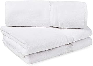 Harringdons Bath Towels set of 3. Soft, Luxurious and Absorbent, like Egyptian cotton, with Combed Cotton Pile, LARGE 70x142 cm. White.640 GSM. No Fluff.