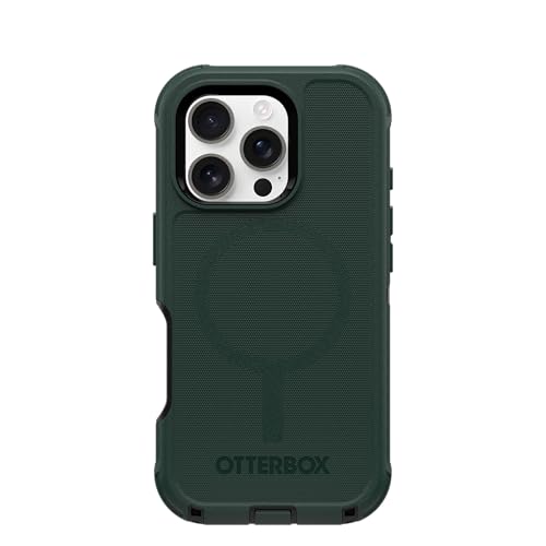Image of OtterBox iPhone 16 Pro (Only) Defender Series MagSafe Case - Cinder Cashew (Green & Black) - Built-in Magnets - Screenless - Rugged & Durable - with Port Protection