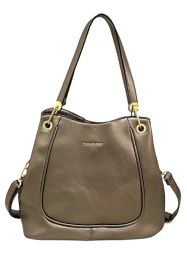 bolsa grande de ombro em couro pu com 3 compartimentos (Bronze)
