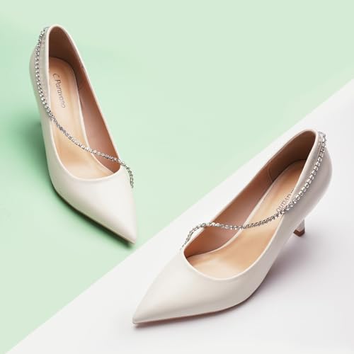 C.Paravano Women's Pumps | Crystal Chain Heels | Pointed Toe Kitten Heel | Comfortable Dress Shoes | Elegant Party Wedding Designer Shoes2