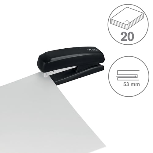VON Leitz Heftgerät, Für 20 Blatt, Tacker mit kompakter Größe ideal für zu Hause, im Büro oder in der Schule, Metall und Kunsstoff, Schwarz, 56200095