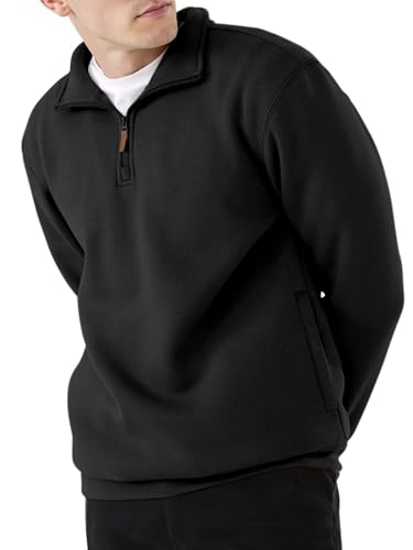 PLEPAN Quarter Zip Pullover Mens Casual Fleece Sweatshirt Long Sleeve Mock Neck Sweater Polo with Pocket