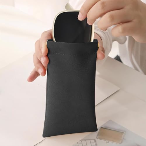 Image of 3 Pack Leather Eyeglasses Cases PU Soft Sunglasses Pouch Squeeze Top Portable Glasses Cases for Men Women
