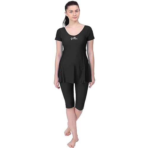 Image of Originals Swimming Costume for Women's One-Piece Beach Wear with Sleeve & Skirted 3 /4 Leggings Maximum Covered Swim Wear Dress (L - 7XL)