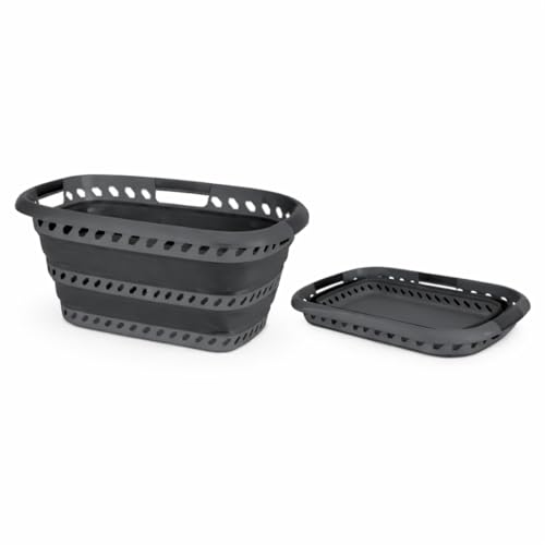 Image of Laundry 360 Collapsible Laundry Basket 40L | Portable | Space Saver Storage | Hold 2 Loads | Store Under the Bed or Closet | Good for Kids | Dorm | Bedroom | Large | Grey /Black