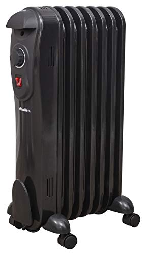 Schallen 1500W 7 Fin Portable Electric Slim Oil Filled Radiator Heater with Adjustable Temperature Thermostat, 3 Heat Settings & Safety Cut Off - 1.5Kw BLACK