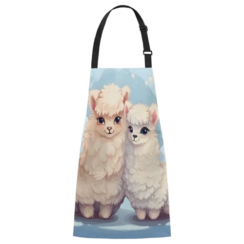 Aglebo Cute Alpacas Love Chef Apron with Pockets Adjustable Shoulder Strap Waterproof Cooking Apron for Kitchen Baking Gardening Pottery Painting
