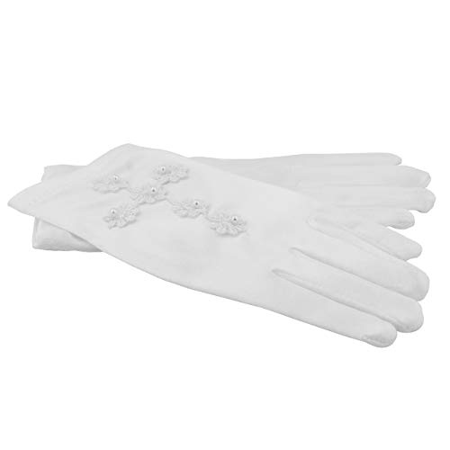 VILLAGE GIFT IMPORTERS White First Communion Gloves | Elegant Lace Cross Applique with Pearlesque Beads3