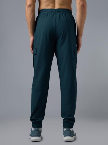 Image of TECHNOSPORT Men's DURACOOL+ Slim Fit Sports Cargo Joggers Quick Dry Moisture-Wicking Breathable Polyester Track Pants Mid Rise Drawstring Waist Gym, Running, Training, Travel & Casual Wear