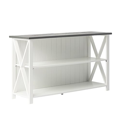 Walker Edison Solid Wood Farmhouse Storage Console, 30 Inch, White/Grey Wash