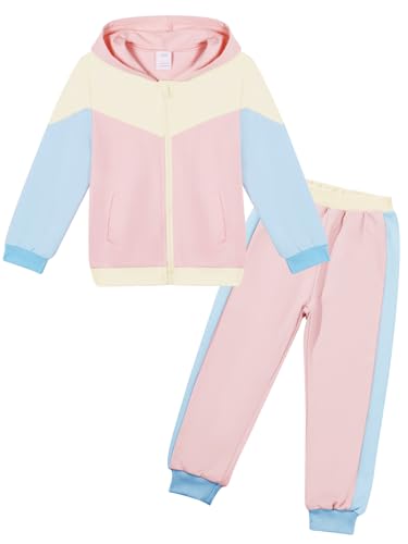 Valcatch Girls Tracksuit Sets 2 Piece Long Sleeve Zipper Hoodie Top and Sweatpants Colour Blocked Jogger Set for Kids Toddler