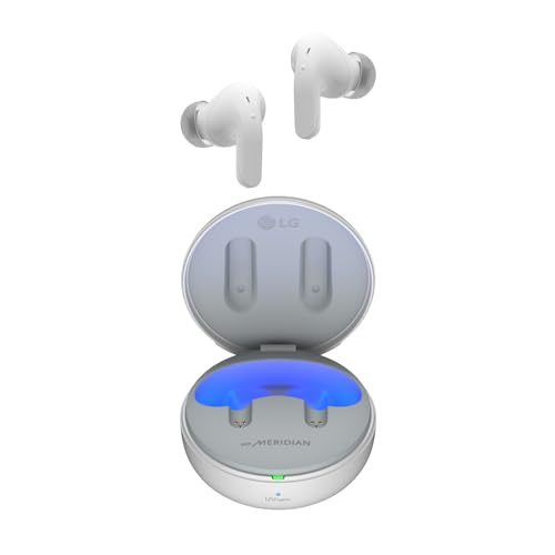 LG Tone Free DT80Q In-Ear Bluetooth Kopfh&ouml;rer mit Dolby Atmos-Sound, Meridian-Technologie, ANC (Active Noise Cancellation), UVnano & IPX4-Spritzwasserschutz - Wei&szlig;