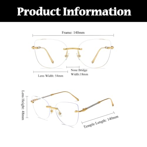 Image of LJCZKA Rimless Blue Light Blocking Glasses Women Stylish Cat eye Eyeglasses Anti Eye satrain Computer Cateye Metal Frame