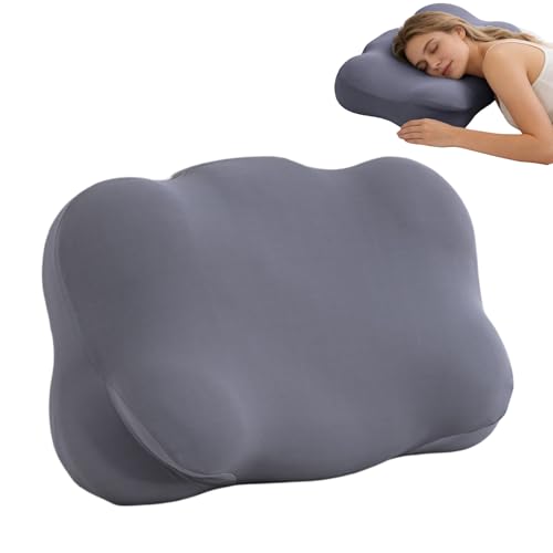 Cloud Pillow - Almohadas ergonómicas de espuma viscoelástica, almohada cervical ajustable para el cuello con funda de almohada transpirable para personas que duermen de lado, espalda y estómago (gris