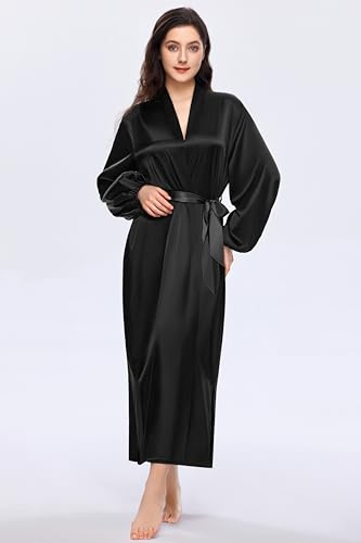 Image of PRODESIGN Satin Kimono Robe Women Long Silky Kimono Bathrobe Sleepwear Wedding Bridesmaid Robe