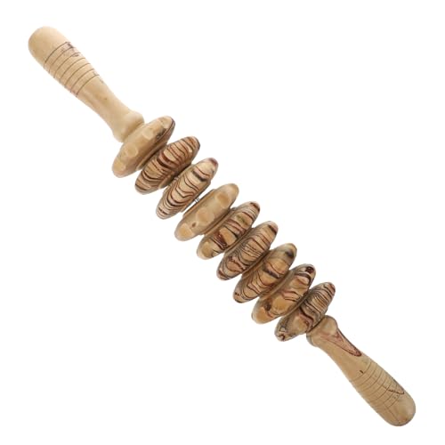 DECHOUS Masajeador Manual de Nueve Ruedas de Madera Diseño Estampado, Rodillo para Masaje Muscular en Espalda y Vientre, Herramienta para Aliviar Tensión