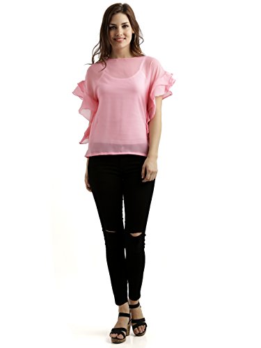 Image of Miss Chase Women's Loose Fit Sheer Ruffled Top