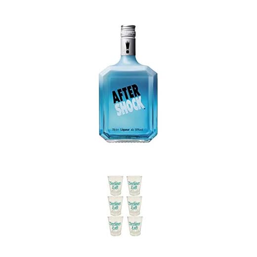 After Shock Blue Citrus Likör 0,7 Liter + Berliner Luft Shot Glas 4cl 6 Stück