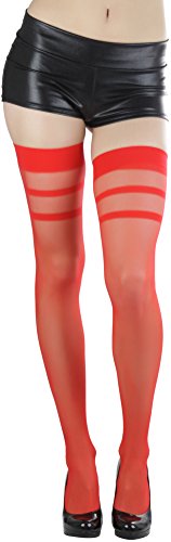 Image of ToBeInStyle Women's Modern Thin Tripple Striped Opaque Thigh High Stocking