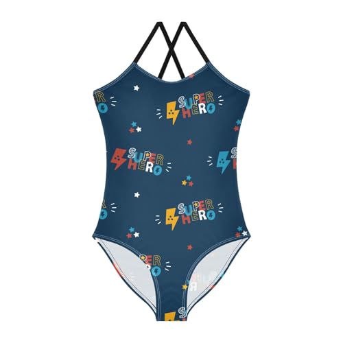 susiyo Girls One Piece Swimsuits Superhero Word Bathing Suit Quick Dry Beach Swimwear for Toddler Girl 3-10T