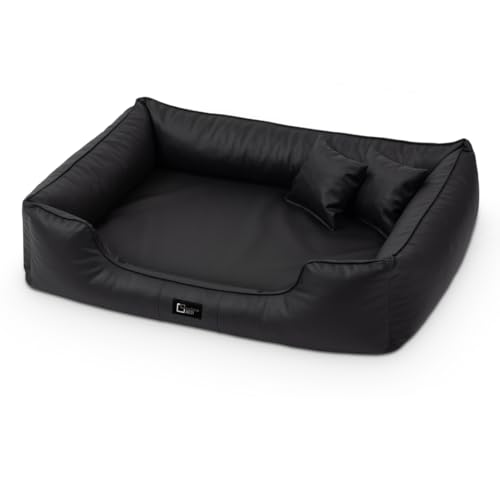 exclusive BED Orthopädisches Hundebett Max Grosse Mittelgroße Kleine Hunde - Hundekissen Hundesofa aus Kunstleder - Memory Foam Langlebig Abriebfest Reißfest (L+|90x70cm, Schwarz)