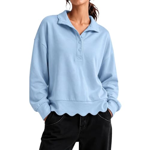 Womens Oversized Crewneck Sweatshirts Scalloped Casual Fall Pullover - image 2