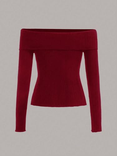 Image of SOLY HUX Women's Off Shoulder Sweaters Long Sleeve Ribbed Knit Slim Fitted Pullover Tops