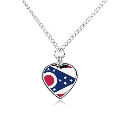 Ohio Map Flag Small Ashes Necklace for Dog/Cat Heart Keepsake Pendant Cremation Jewelry