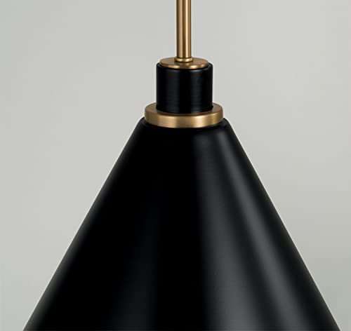 Capital Lighting 350112Ab Bradley Modern Metal Cone Pendant Ceiling Light Fixture, 1-Light 100 Watt, 14" H X 15" W, Aged Brass And Black #TOP2
