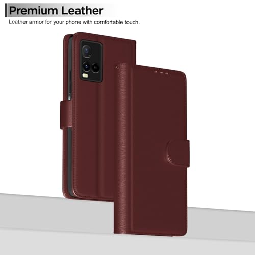 Image of Brown Leather Finish Protection Flip Case Cover for Vivo Y33T / Y33S | Y21 / Y21A / Y21S / Y21e / Y21G | Magnetic Closure, Stand Feature, Card Slots - Light Weight Design (Brown)