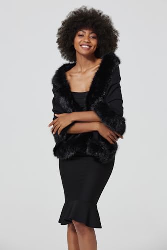 Faux Fur Shawl Wrap Women Cape Poncho Cloak with Faux Fur Trim Winter Sleeveless Cardigan Coat for Party Wedding2
